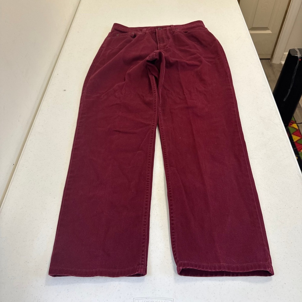 LL Bean Womens Straight Leg Jeans Burgundy Maroon 100% Cotton‎ 12R 0YQ96